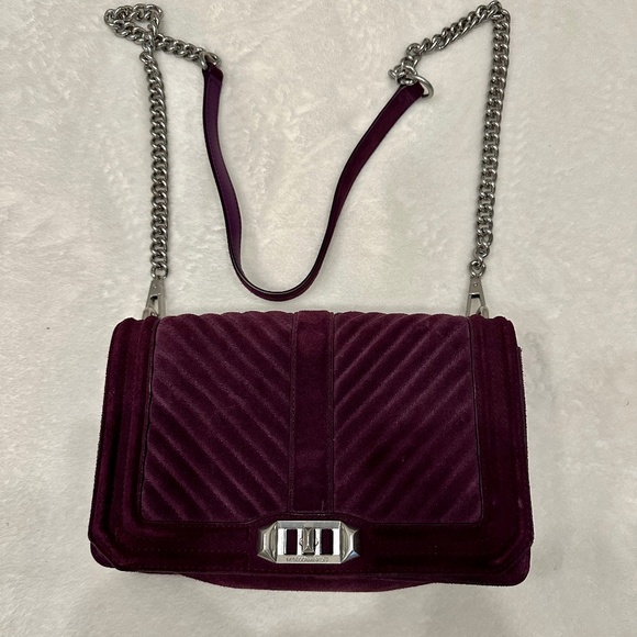 REBECCA MINKOFF CHEVRON QUILTED LOVE CROSSBODY HANDBAG AMETHYST - Picture 1 of 8